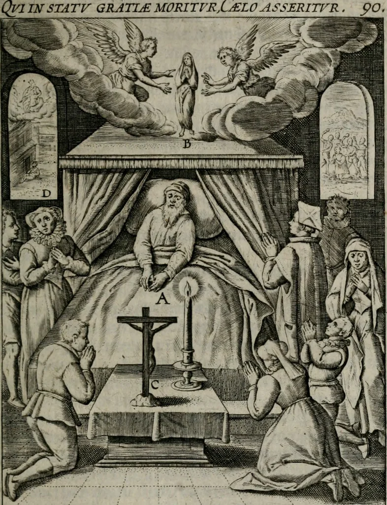 An illustration from Christeliicken waerseggher : de principale stucken van t'Christen geloof en Leuen int cort begrijpende : met een rolle der deugtsaemheyt daer op dienende : ende een schildt-wacht teghen de valsche waersegghers, tooueraers, etc., 1603, leaf 510