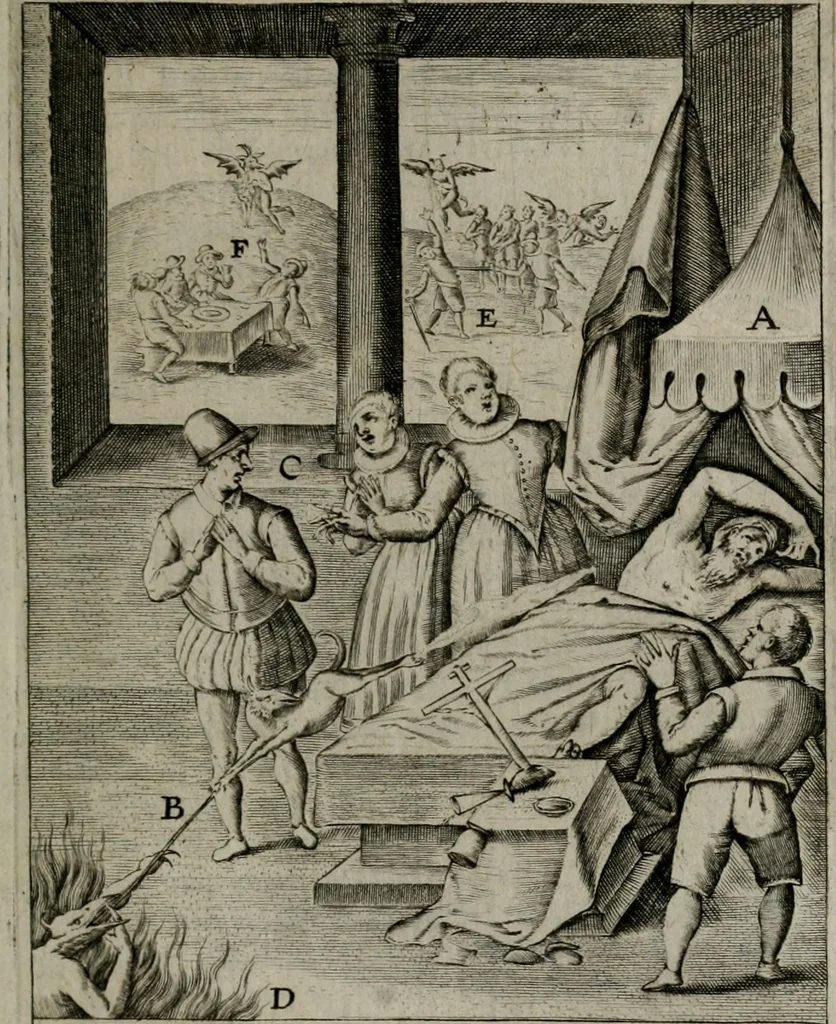 An illustration from Christeliicken waerseggher : de principale stucken van t'Christen geloof en Leuen int cort begrijpende : met een rolle der deugtsaemheyt daer op dienende : ende een schildt-wacht teghen de valsche waersegghers, tooueraers, etc., 1603, leaf 514