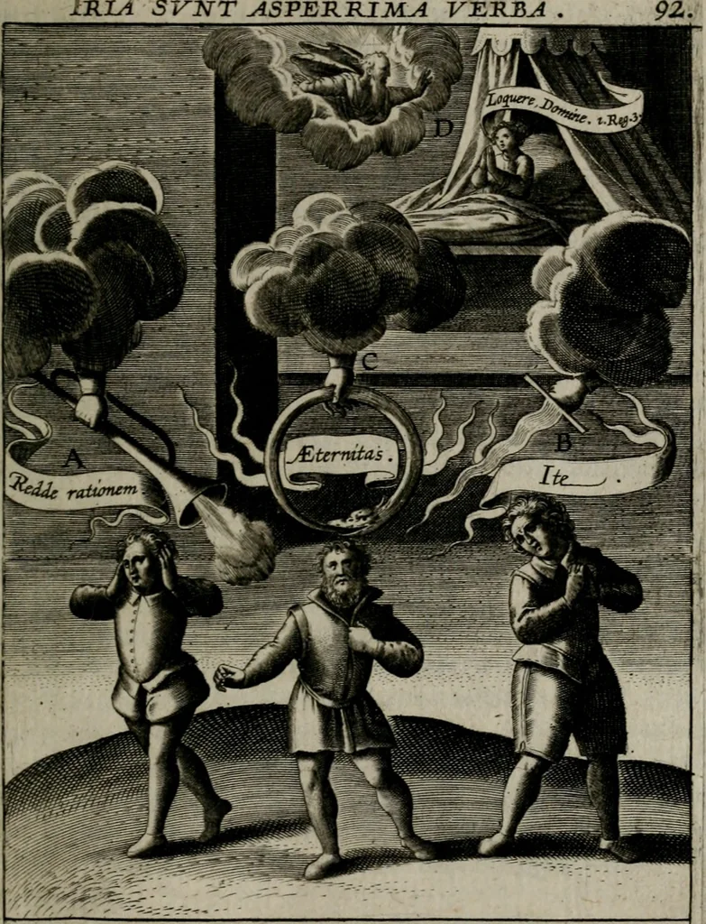 An illustration from Christeliicken waerseggher : de principale stucken van t'Christen geloof en Leuen int cort begrijpende : met een rolle der deugtsaemheyt daer op dienende : ende een schildt-wacht teghen de valsche waersegghers, tooueraers, etc., 1603, leaf 518