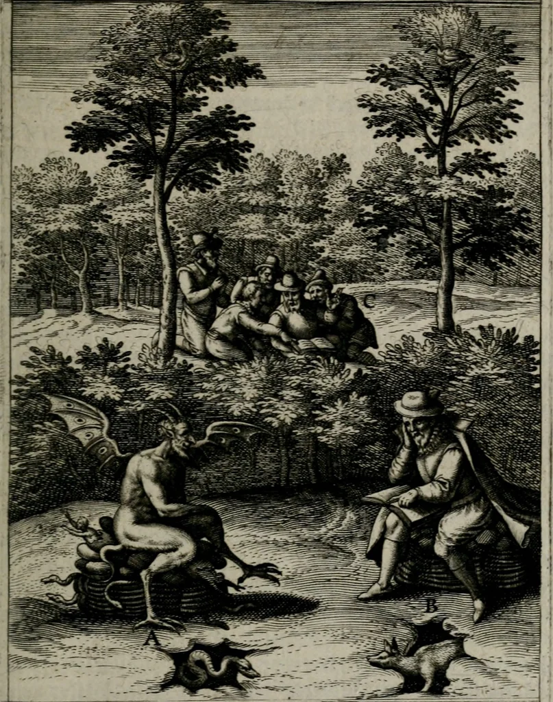 An illustration from Christeliicken waerseggher : de principale stucken van t'Christen geloof en Leuen int cort begrijpende : met een rolle der deugtsaemheyt daer op dienende : ende een schildt-wacht teghen de valsche waersegghers, tooueraers, etc., 1603, leaf 54