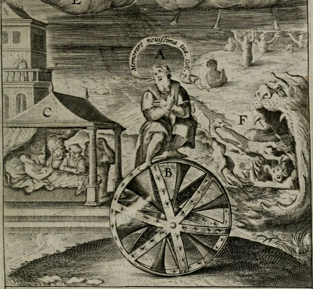 An illustration from Christeliicken waerseggher : de principale stucken van t'Christen geloof en Leuen int cort begrijpende : met een rolle der deugtsaemheyt daer op dienende : ende een schildt-wacht teghen de valsche waersegghers, tooueraers, etc., 1603, leaf 560