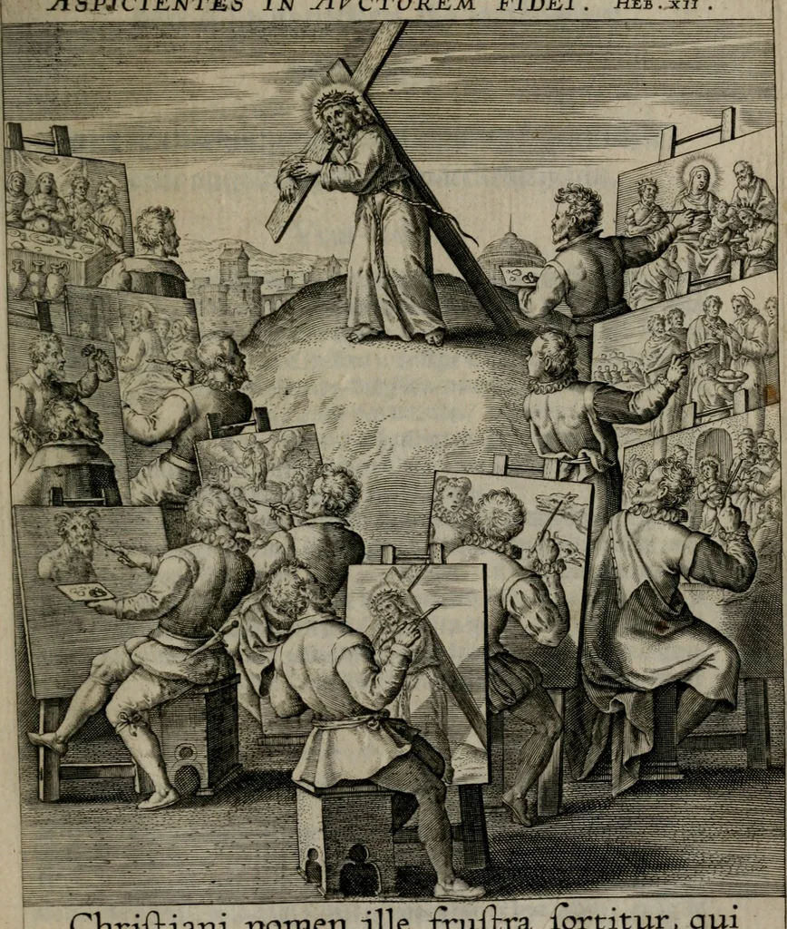 An illustration from Christeliicken waerseggher : de principale stucken van t'Christen geloof en Leuen int cort begrijpende : met een rolle der deugtsaemheyt daer op dienende : ende een schildt-wacht teghen de valsche waersegghers, tooueraers, etc., 1603, leaf 570