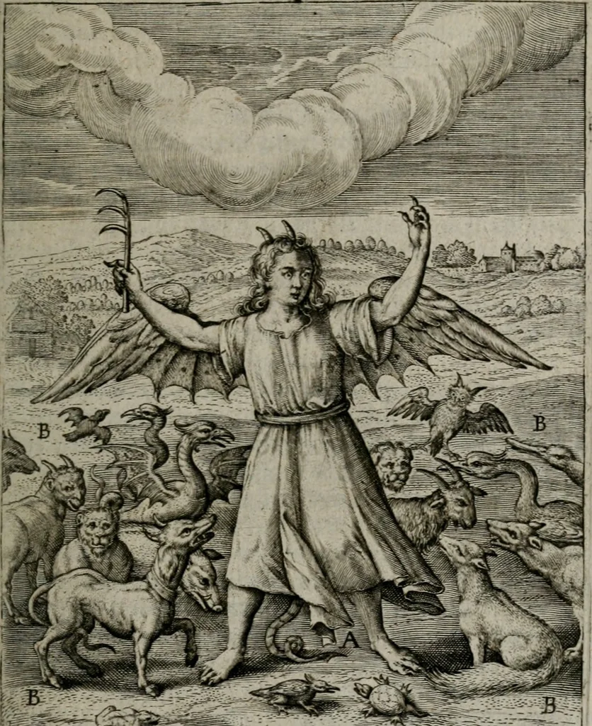 An illustration from Christeliicken waerseggher : de principale stucken van t'Christen geloof en Leuen int cort begrijpende : met een rolle der deugtsaemheyt daer op dienende : ende een schildt-wacht teghen de valsche waersegghers, tooueraers, etc., 1603, leaf 64