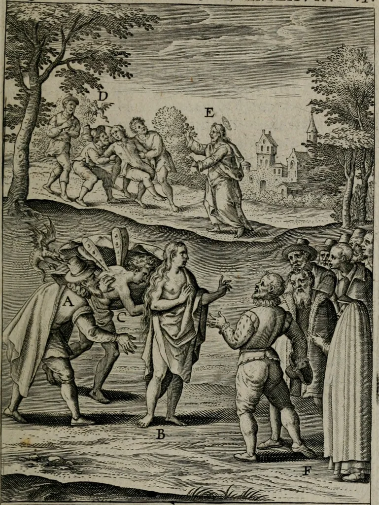 An illustration from Christeliicken waerseggher : de principale stucken van t'Christen geloof en Leuen int cort begrijpende : met een rolle der deugtsaemheyt daer op dienende : ende een schildt-wacht teghen de valsche waersegghers, tooueraers, etc., 1603, leaf 86