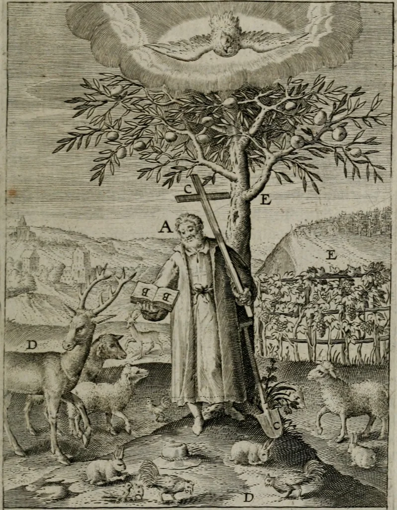 An illustration from Christeliicken waerseggher : de principale stucken van t'Christen geloof en Leuen int cort begrijpende : met een rolle der deugtsaemheyt daer op dienende : ende een schildt-wacht teghen de valsche waersegghers, tooueraers, etc., 1603, leaf 92