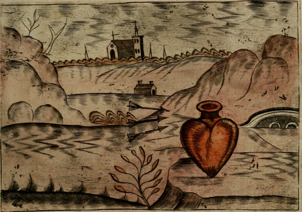An illustration from Christelyke aandachten of vlammende ziel-zuchten : eener Godvreesend ziele, met een Goddelijk antwoord daar op passende, 1735, leaf 28