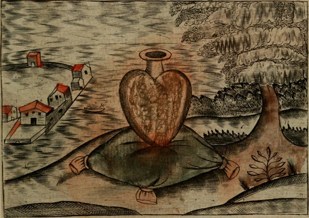 An illustration from Christelyke aandachten of vlammende ziel-zuchten : eener Godvreesend ziele, met een Goddelijk antwoord daar op passende, 1735, leaf 32