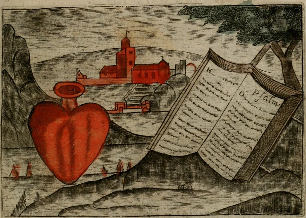 An illustration from Christelyke aandachten of vlammende ziel-zuchten : eener Godvreesend ziele, met een Goddelijk antwoord daar op passende, 1735, leaf 44