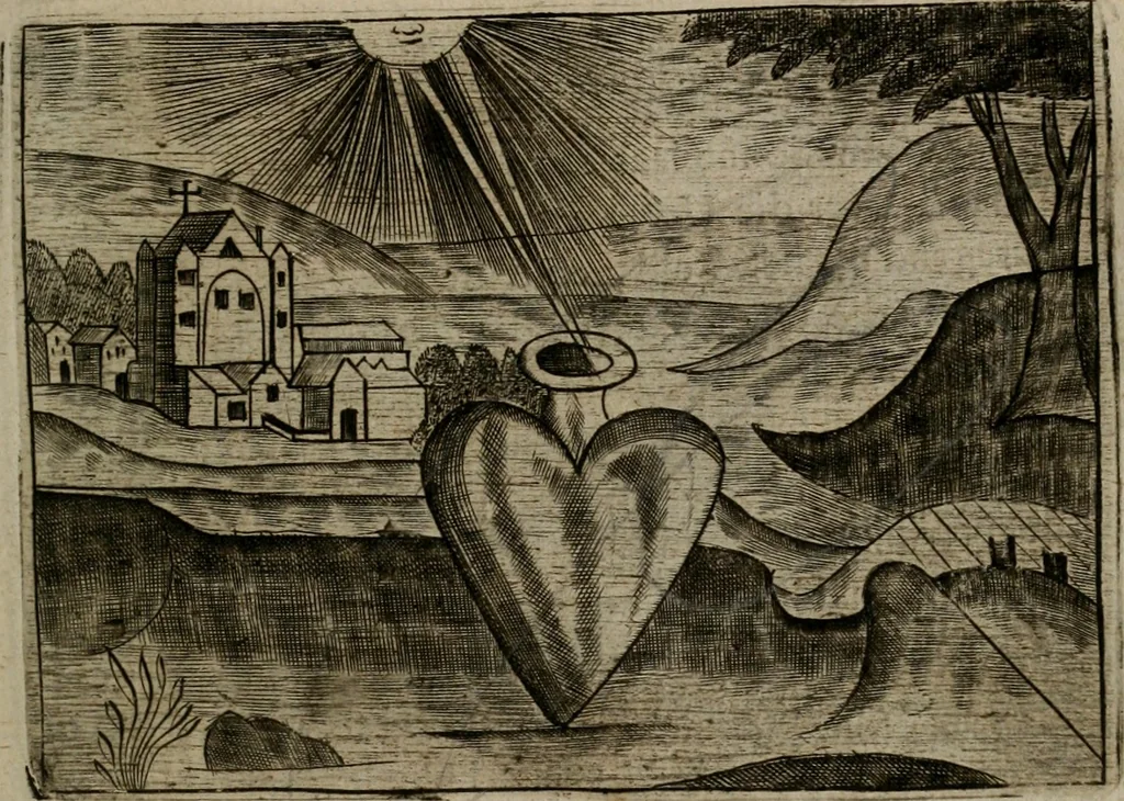 An illustration from Christelyke aandachten of vlammende ziel-zuchten : eener Godvreesend ziele, met een Goddelijk antwoord daar op passende, 1735, leaf 54
