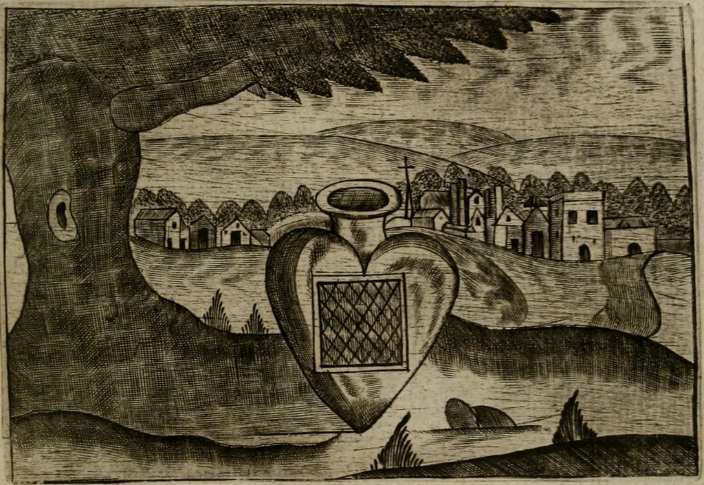 An illustration from Christelyke aandachten of vlammende ziel-zuchten : eener Godvreesend ziele, met een Goddelijk antwoord daar op passende, 1735, leaf 58