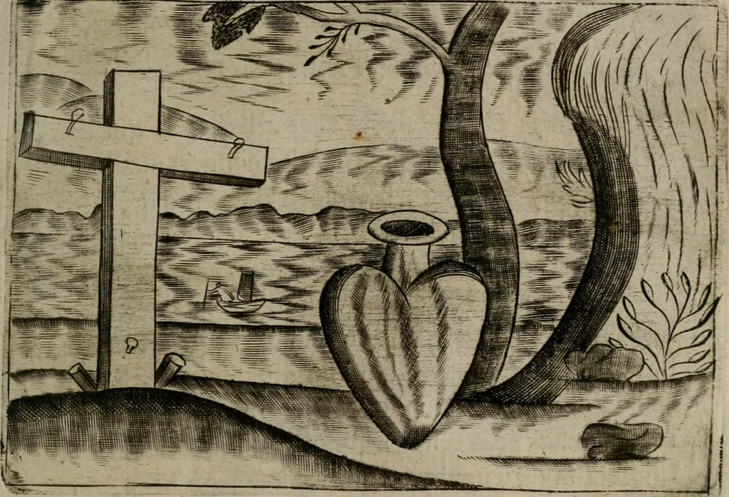 An illustration from Christelyke aandachten of vlammende ziel-zuchten : eener Godvreesend ziele, met een Goddelijk antwoord daar op passende, 1735, leaf 96