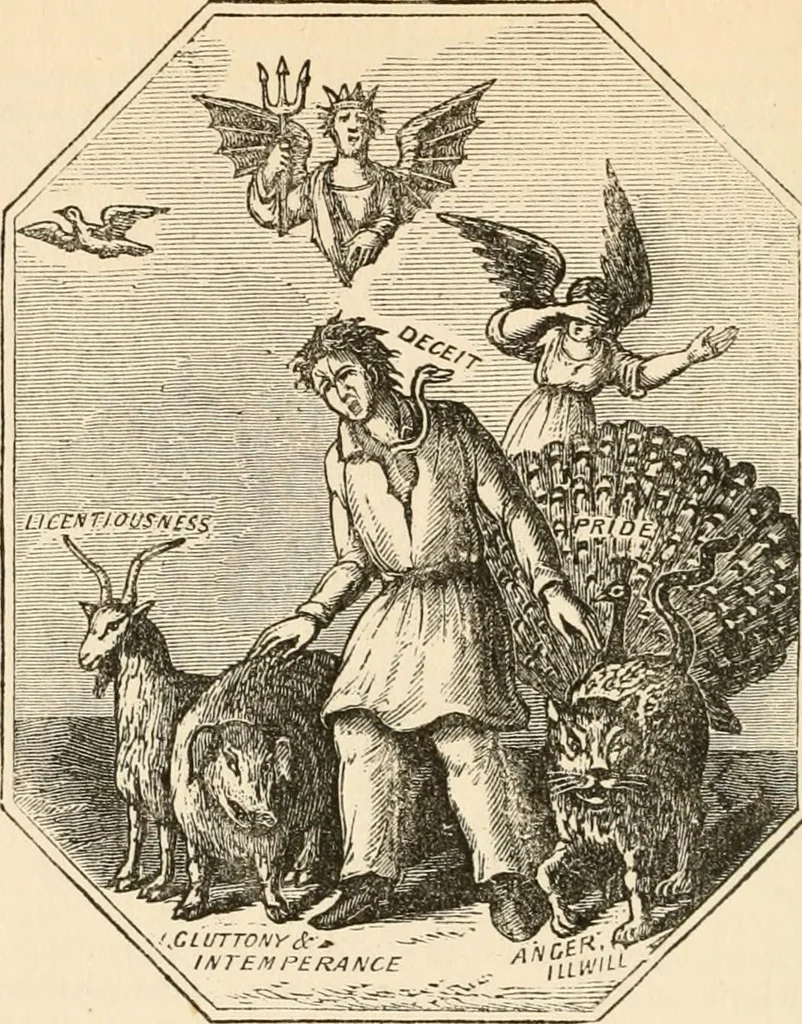 An illustration from Christian similitudes: being a series of emblematic engravings, with written explanations, miscellaneous observations, and religious reflections, designed to illustrate divine truth, in accordance with the cardinal principles of Christianity .., 1866, leaf 47
