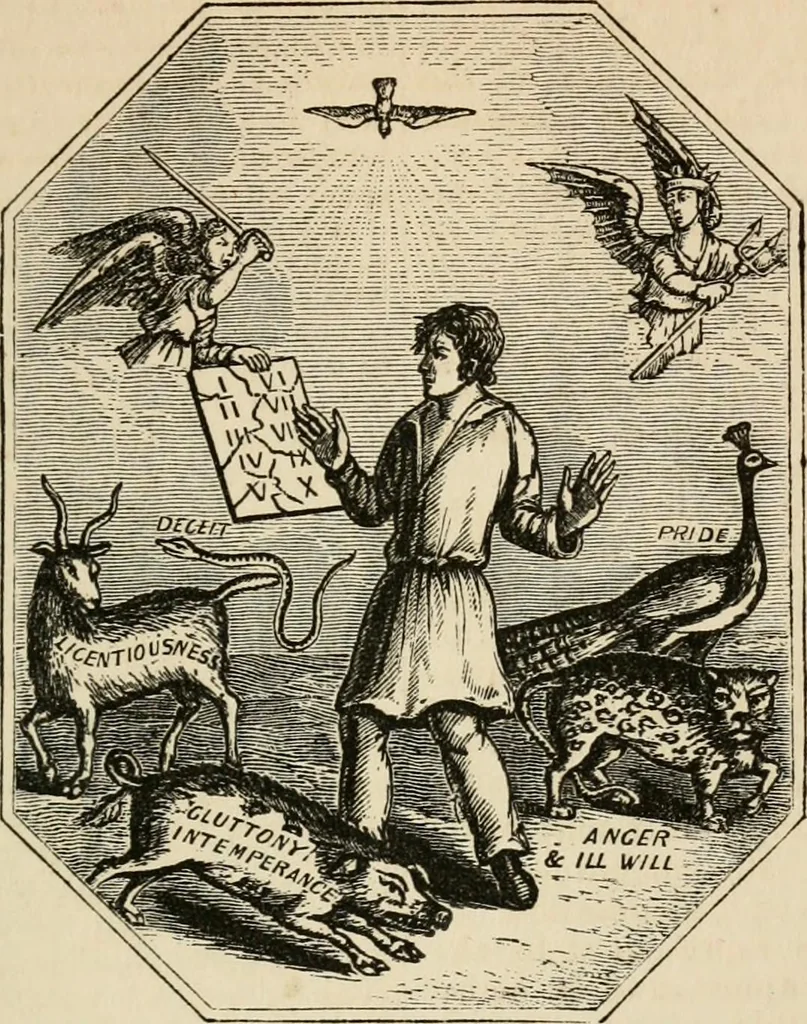 An illustration from Christian similitudes: being a series of emblematic engravings, with written explanations, miscellaneous observations, and religious reflections, designed to illustrate divine truth, in accordance with the cardinal principles of Christianity .., 1866, leaf 50