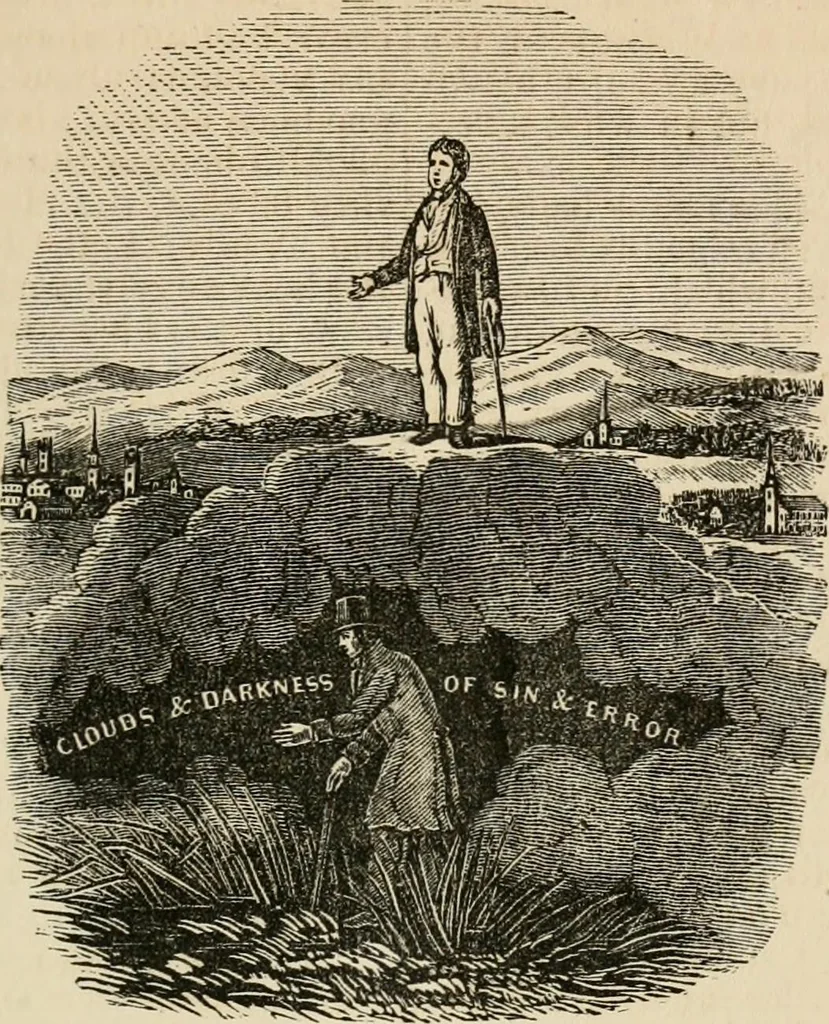 An illustration from Christian similitudes: being a series of emblematic engravings, with written explanations, miscellaneous observations, and religious reflections, designed to illustrate divine truth, in accordance with the cardinal principles of Christianity .., 1866, leaf 58