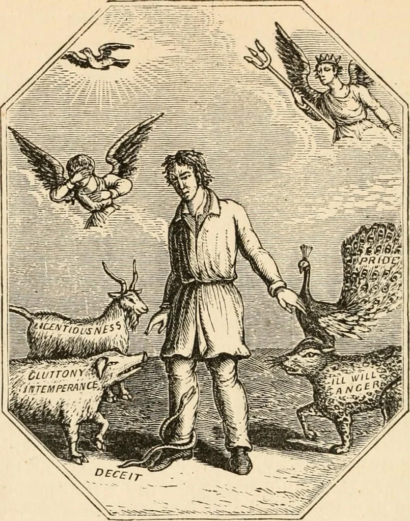 An illustration from Christian similitudes: being a series of emblematic engravings, with written explanations, miscellaneous observations, and religious reflections, designed to illustrate divine truth, in accordance with the cardinal principles of Christianity .., 1866, leaf 71