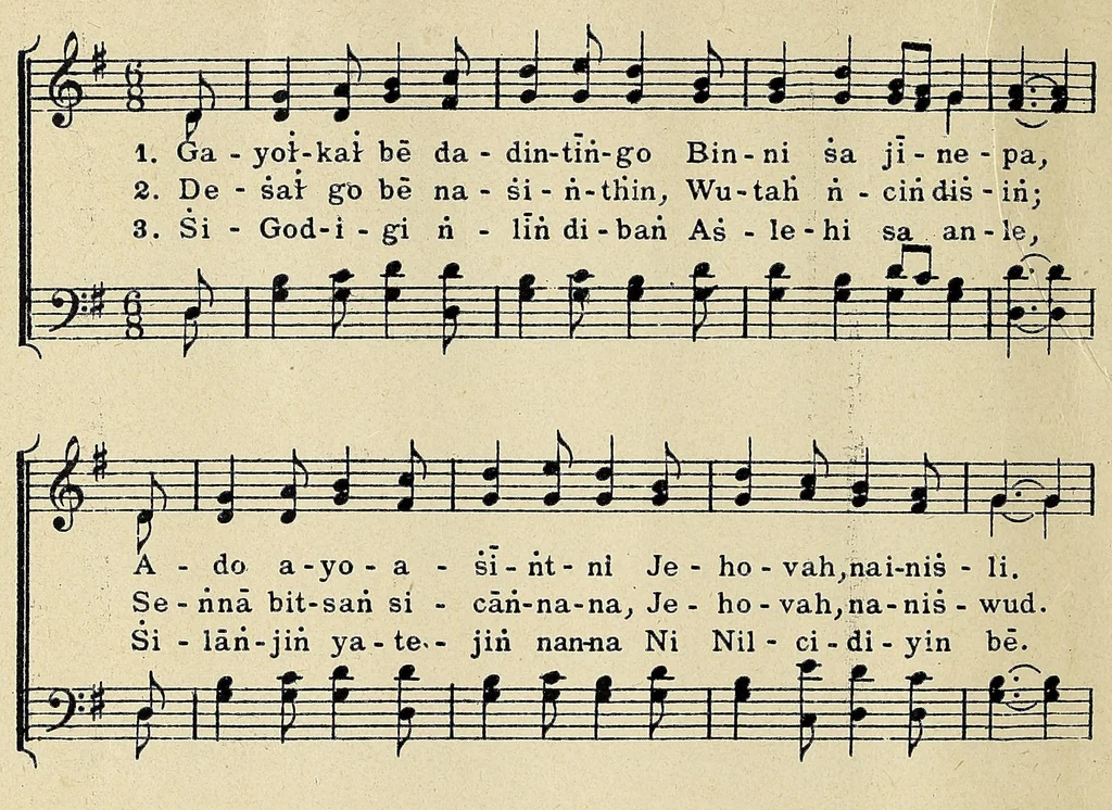 An illustration from Christian songs in Navaho, 1908, leaf 10