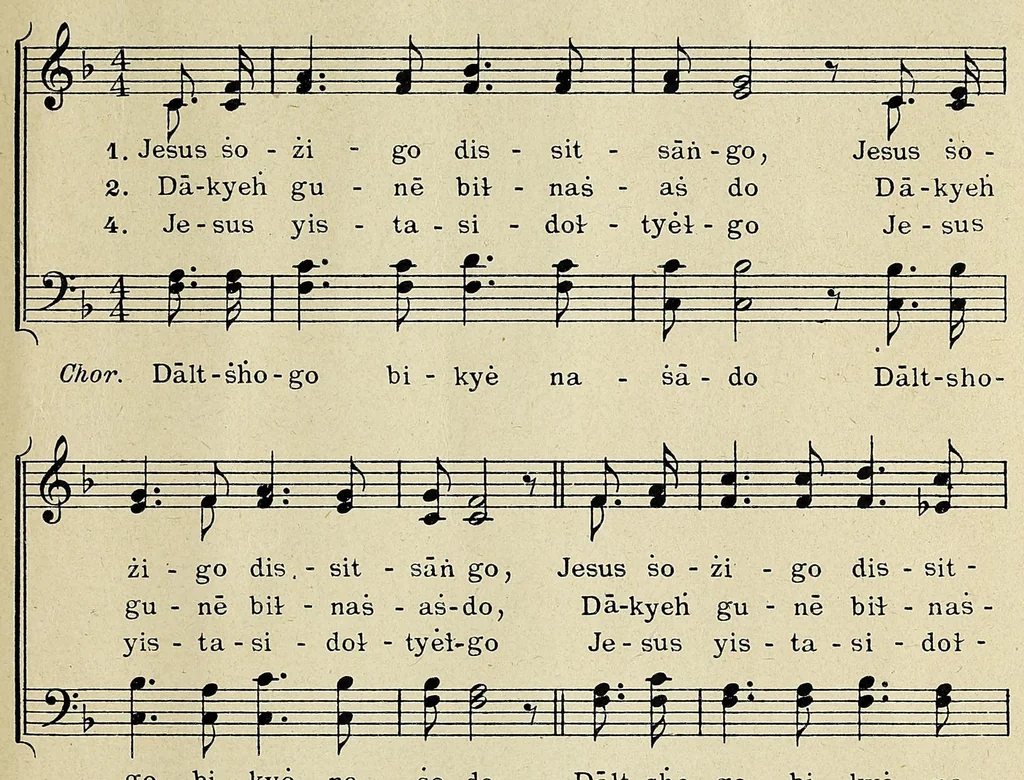 An illustration from Christian songs in Navaho, 1908, leaf 15