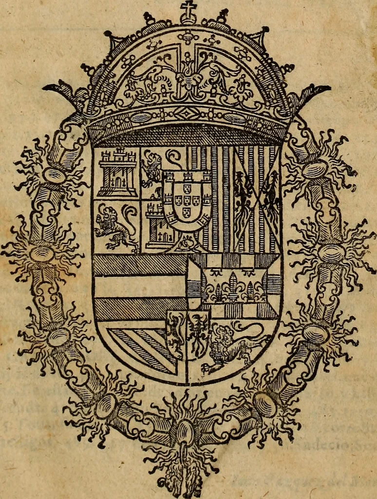 An illustration from Chronica del inclito Emperador de España, Don Alonso VII : deste nombre Rey de Castilla y Leon ... Sacada de vn libro mvy antigvo escrito de mano con letras de los Godos, por relacion de los mismos que lo vieron, y de muchas escrituras y priuilegios originales del mesmo Emperador, y otros, 1600, leaf 4