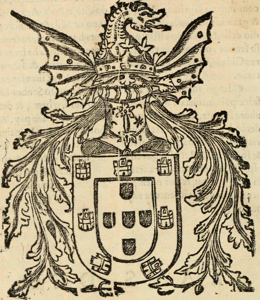 An illustration from Chronica dos valerosos e insignes feitos del Rey Dom IoÃ£o II, de gloriosa memoria, em que se refere, sua vida, suas virtudes, seu magnanimo esforÃ§o, excellentes costumes, e seu Christianissimo zelo, 1622, leaf 325