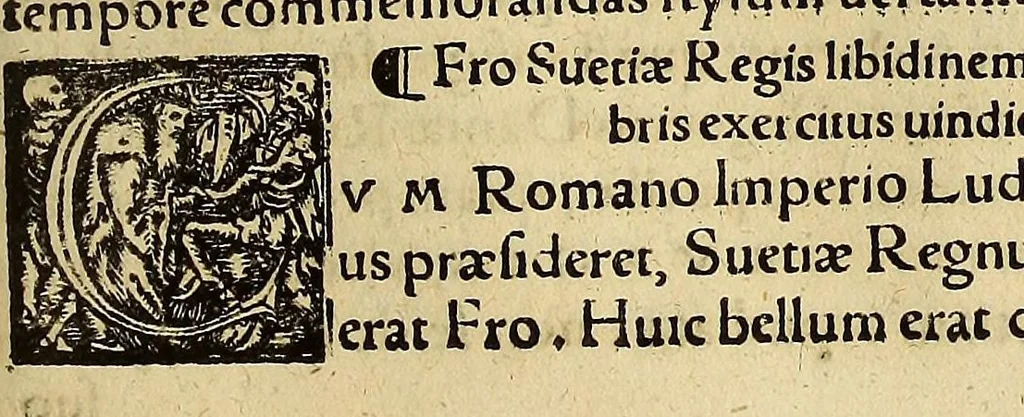 An illustration from Chronica regnorum aquilonarium Daniæ Suetiæ Noruagiæ, 1548, leaf 553