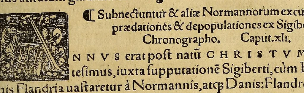 An illustration from Chronica regnorum aquilonarium Daniæ Suetiæ Noruagiæ, 1548, leaf 645