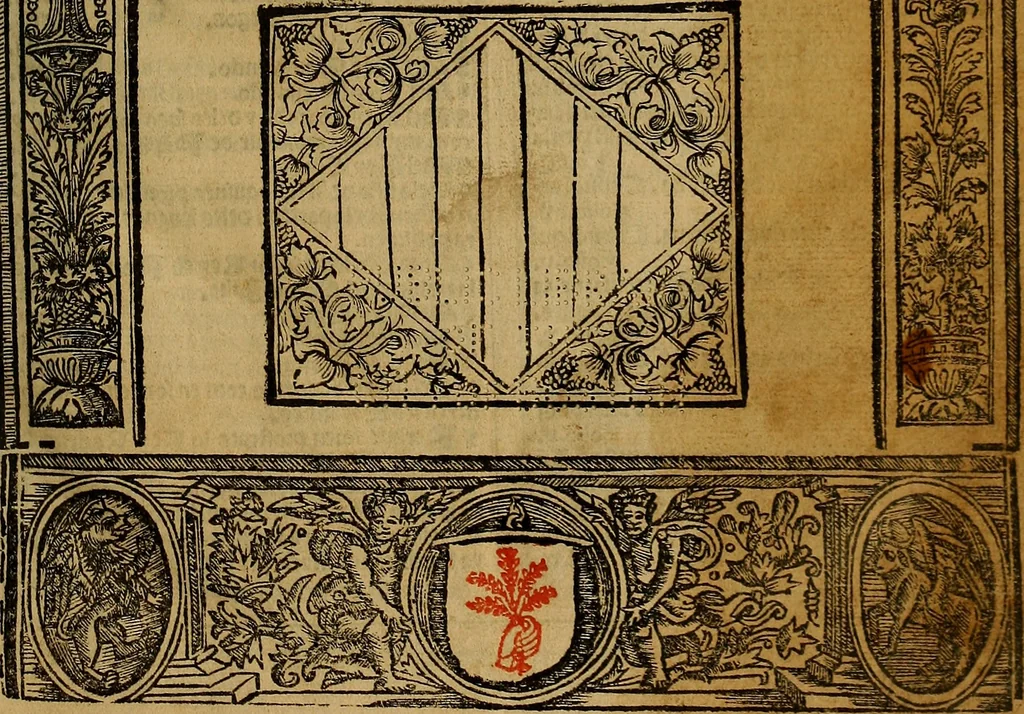 An illustration from Chroniques de Espãya fins aci no divulgades : que tracta d'Is Noblese e Inuictissims Reys dels Gots: y gestes de aquells: y dels Gotes de Barcelona: e Reys de Arago: ab moltes coses dignes de perpetua memoria, 1547, leaf 4