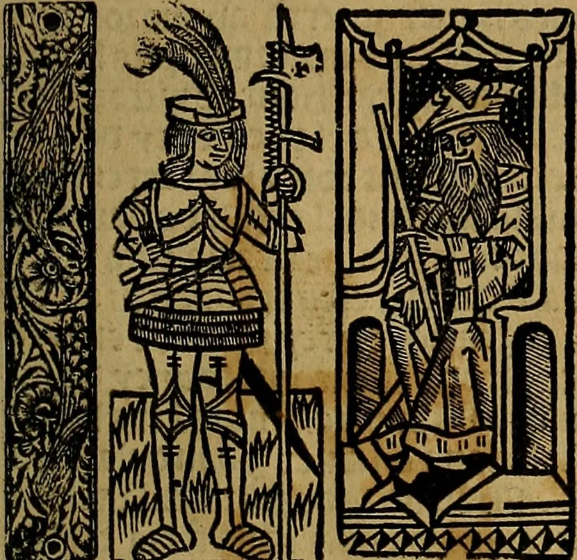 An illustration from Chroniques de Espãya fins aci no divulgades : que tracta d'Is Noblese e Inuictissims Reys dels Gots: y gestes de aquells: y dels Gotes de Barcelona: e Reys de Arago: ab moltes coses dignes de perpetua memoria, 1547, leaf 76