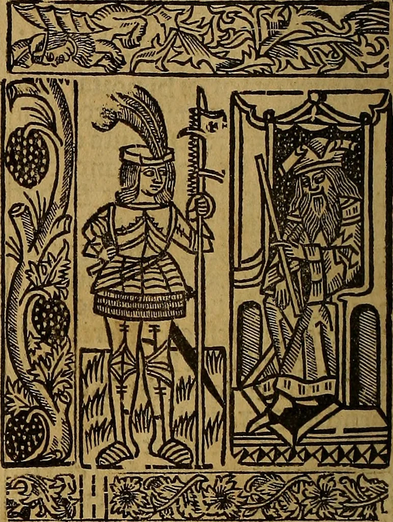 An illustration from Chroniques de Espãya fins aci no divulgades : que tracta d'Is Noblese e Inuictissims Reys dels Gots: y gestes de aquells: y dels Gotes de Barcelona: e Reys de Arago: ab moltes coses dignes de perpetua memoria, 1547, leaf 79