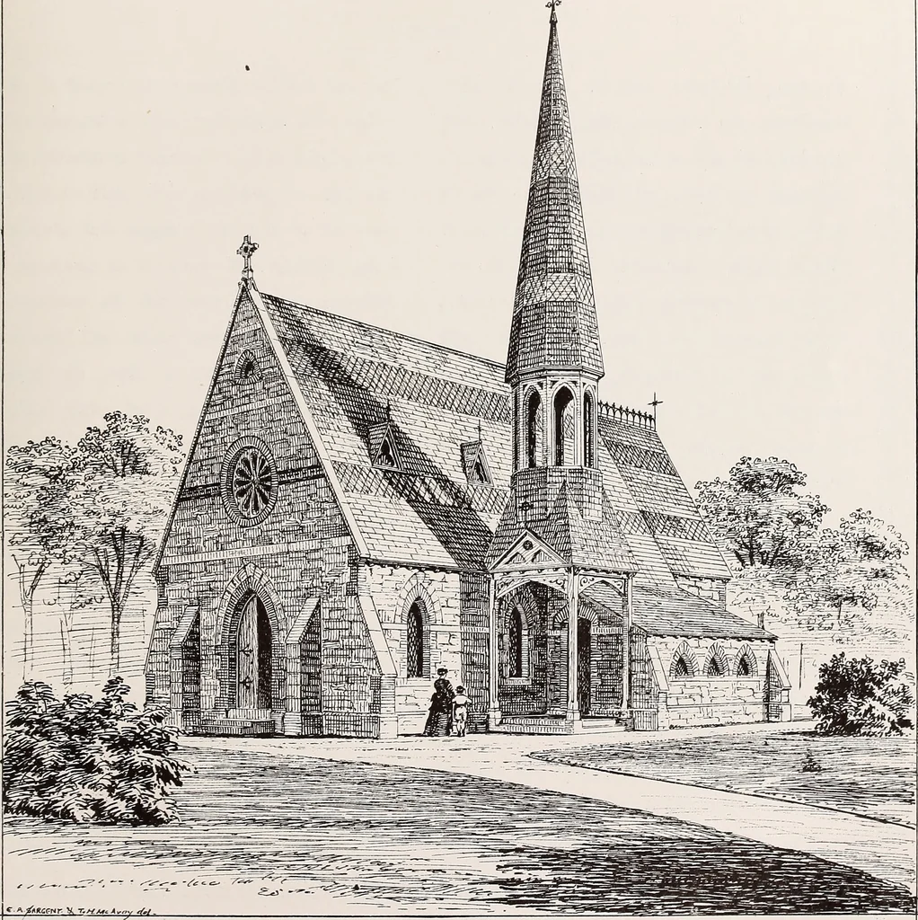 An illustration from Church architecture. Illustrated with thirty-five lithographic plates, from original designs, 1871, leaf 100