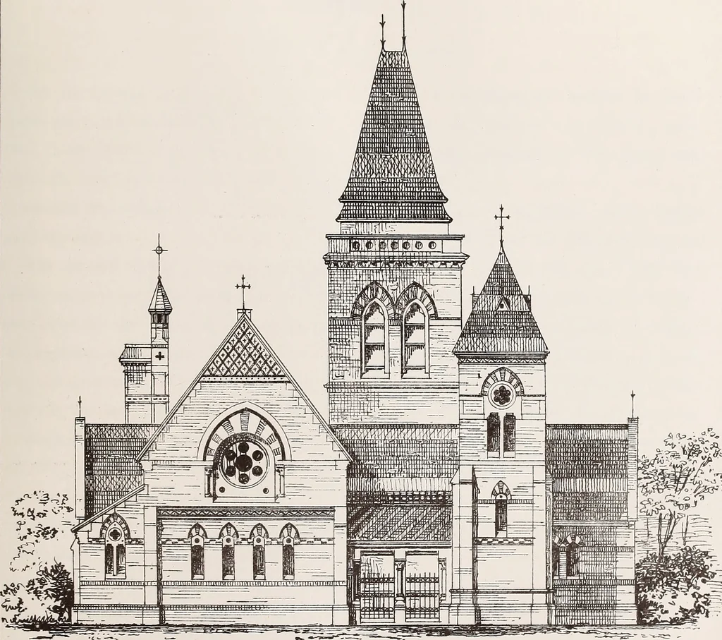 An illustration from Church architecture. Illustrated with thirty-five lithographic plates, from original designs, 1871, leaf 118