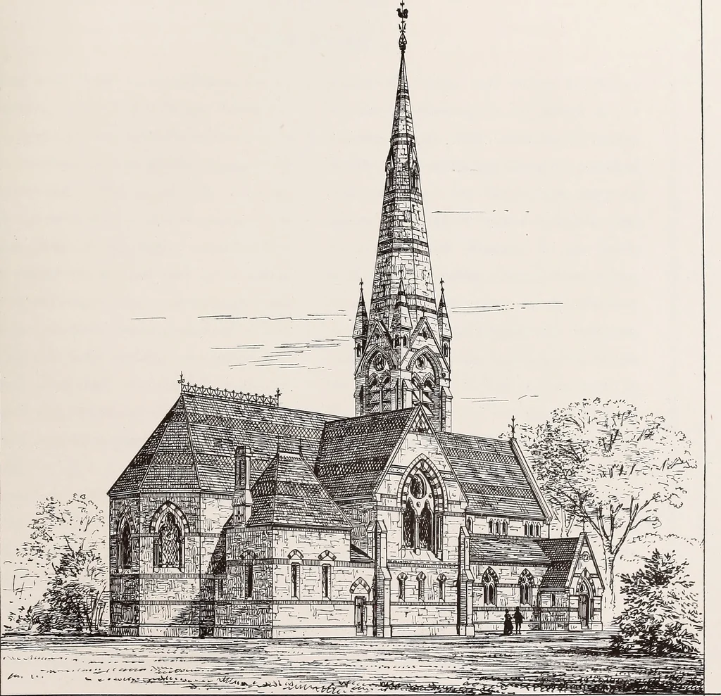 An illustration from Church architecture. Illustrated with thirty-five lithographic plates, from original designs, 1871, leaf 136