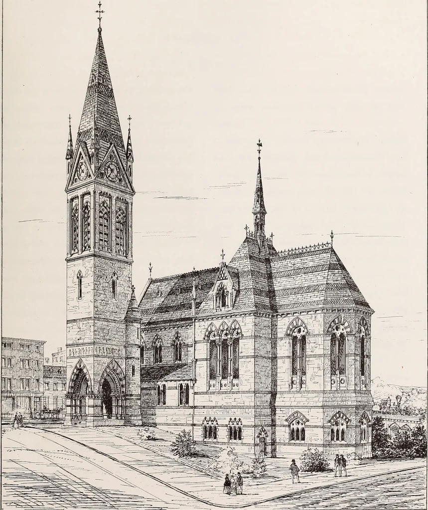 An illustration from Church architecture. Illustrated with thirty-five lithographic plates, from original designs, 1871, leaf 158