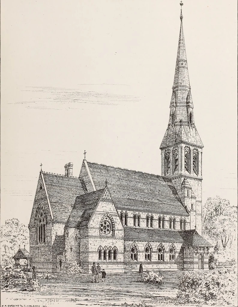 An illustration from Church architecture. Illustrated with thirty-five lithographic plates, from original designs, 1871, leaf 172