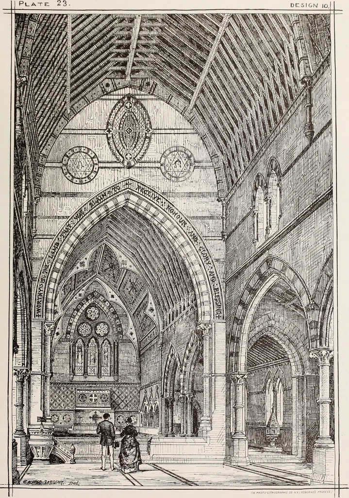 An illustration from Church architecture. Illustrated with thirty-five lithographic plates, from original designs, 1871, leaf 174
