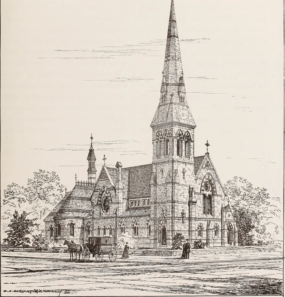 An illustration from Church architecture. Illustrated with thirty-five lithographic plates, from original designs, 1871, leaf 240