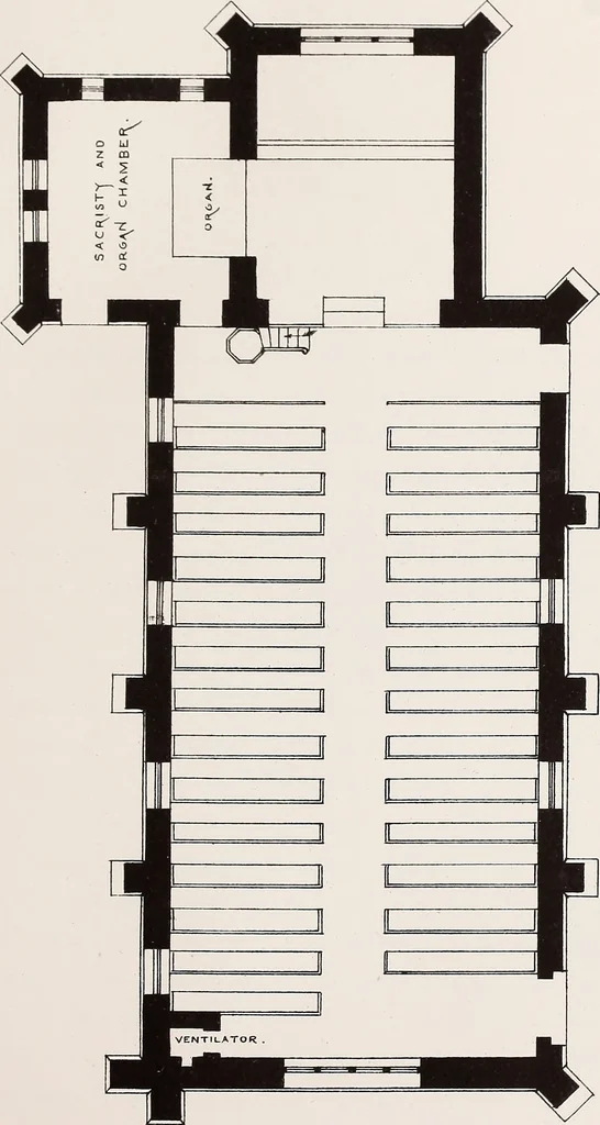 An illustration from Church architecture. Illustrated with thirty-five lithographic plates, from original designs, 1871, leaf 42