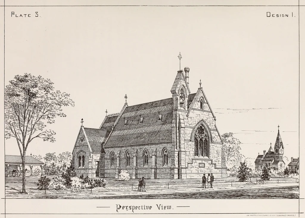 An illustration from Church architecture. Illustrated with thirty-five lithographic plates, from original designs, 1871, leaf 48