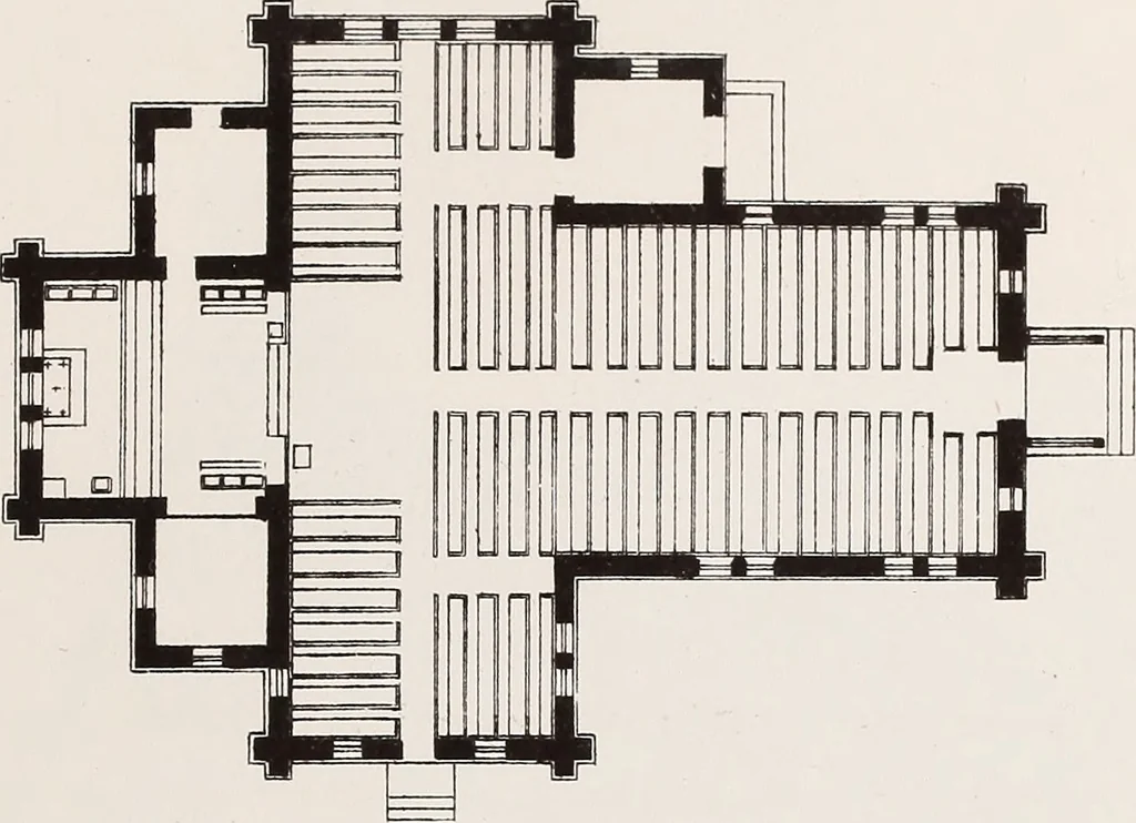 An illustration from Church architecture. Illustrated with thirty-five lithographic plates, from original designs, 1871, leaf 70