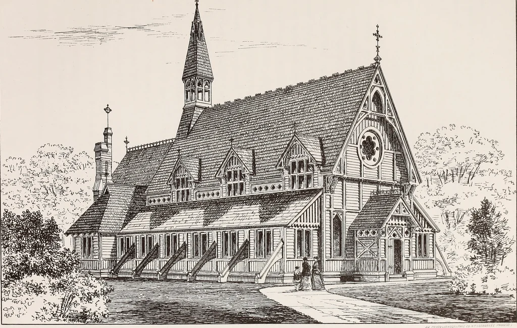 An illustration from Church architecture. Illustrated with thirty-five lithographic plates, from original designs, 1871, leaf 84