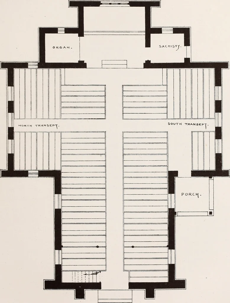 An illustration from Church architecture. Illustrated with thirty-five lithographic plates, from original designs, 1871, leaf 96