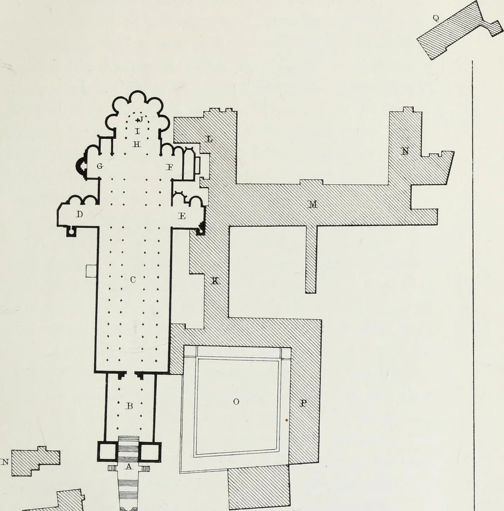 An illustration from Church and conventual arrangement. With copious references, a complete glossary, and an index. And illustrated by a series of ground-plans and plates of the arrangements of churches in different countries and at successive periods, and of the conventual plans adopted by the various orders, 1861, leaf 112