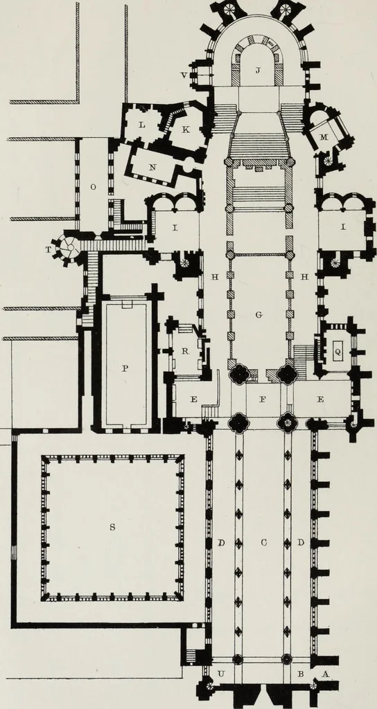 An illustration from Church and conventual arrangement. With copious references, a complete glossary, and an index. And illustrated by a series of ground-plans and plates of the arrangements of churches in different countries and at successive periods, and of the conventual plans adopted by the various orders, 1861, leaf 133