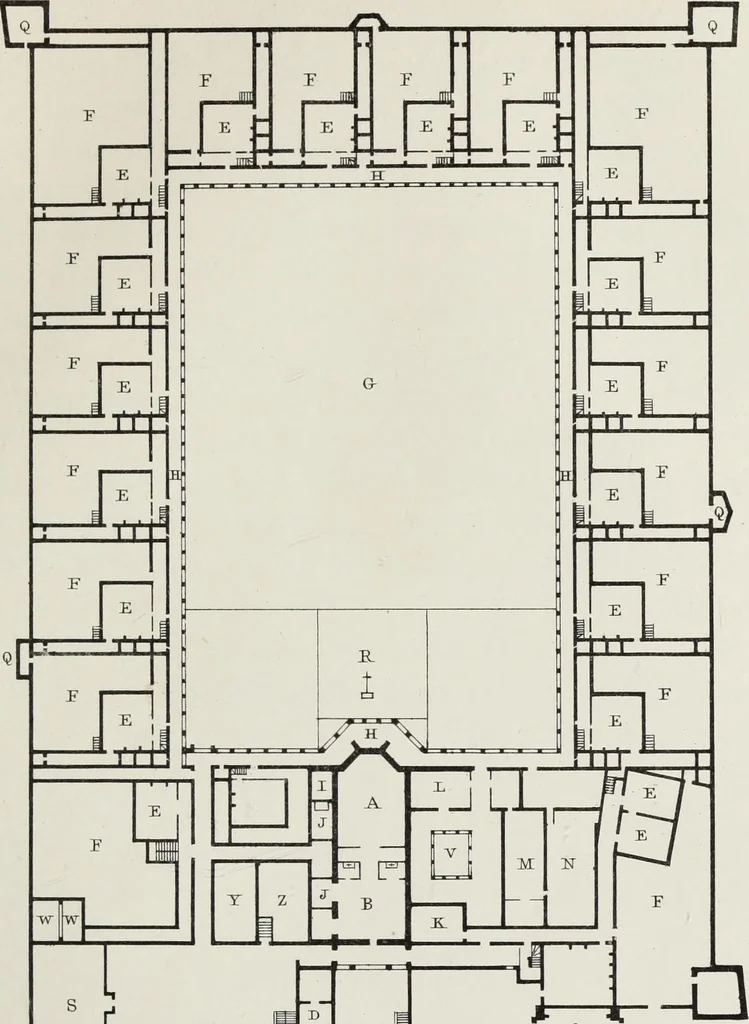 An illustration from Church and conventual arrangement. With copious references, a complete glossary, and an index. And illustrated by a series of ground-plans and plates of the arrangements of churches in different countries and at successive periods, and of the conventual plans adopted by the various orders, 1861, leaf 170