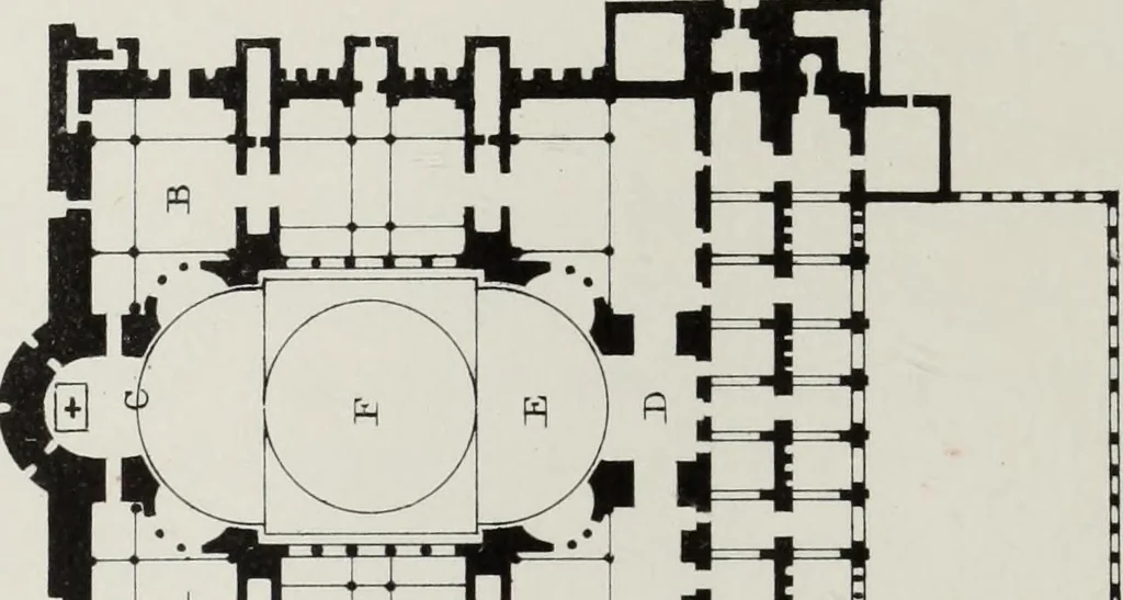 An illustration from Church and conventual arrangement. With copious references, a complete glossary, and an index. And illustrated by a series of ground-plans and plates of the arrangements of churches in different countries and at successive periods, and of the conventual plans adopted by the various orders, 1861, leaf 29