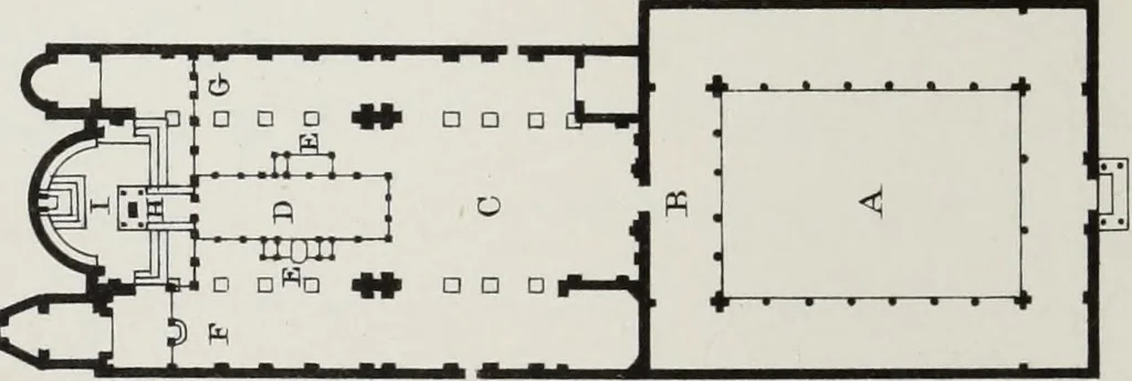 An illustration from Church and conventual arrangement. With copious references, a complete glossary, and an index. And illustrated by a series of ground-plans and plates of the arrangements of churches in different countries and at successive periods, and of the conventual plans adopted by the various orders, 1861, leaf 29