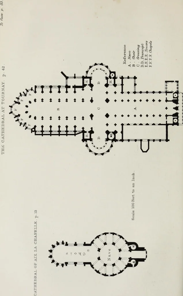 An illustration from Church and conventual arrangement. With copious references, a complete glossary, and an index. And illustrated by a series of ground-plans and plates of the arrangements of churches in different countries and at successive periods, and of the conventual plans adopted by the various orders, 1861, leaf 57