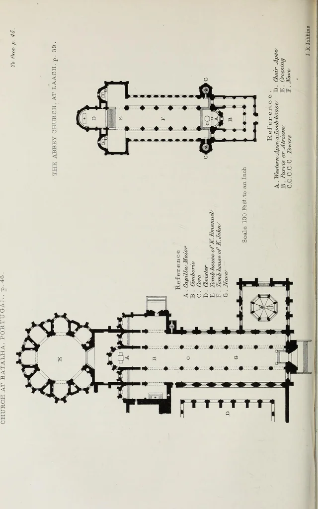 An illustration from Church and conventual arrangement. With copious references, a complete glossary, and an index. And illustrated by a series of ground-plans and plates of the arrangements of churches in different countries and at successive periods, and of the conventual plans adopted by the various orders, 1861, leaf 71