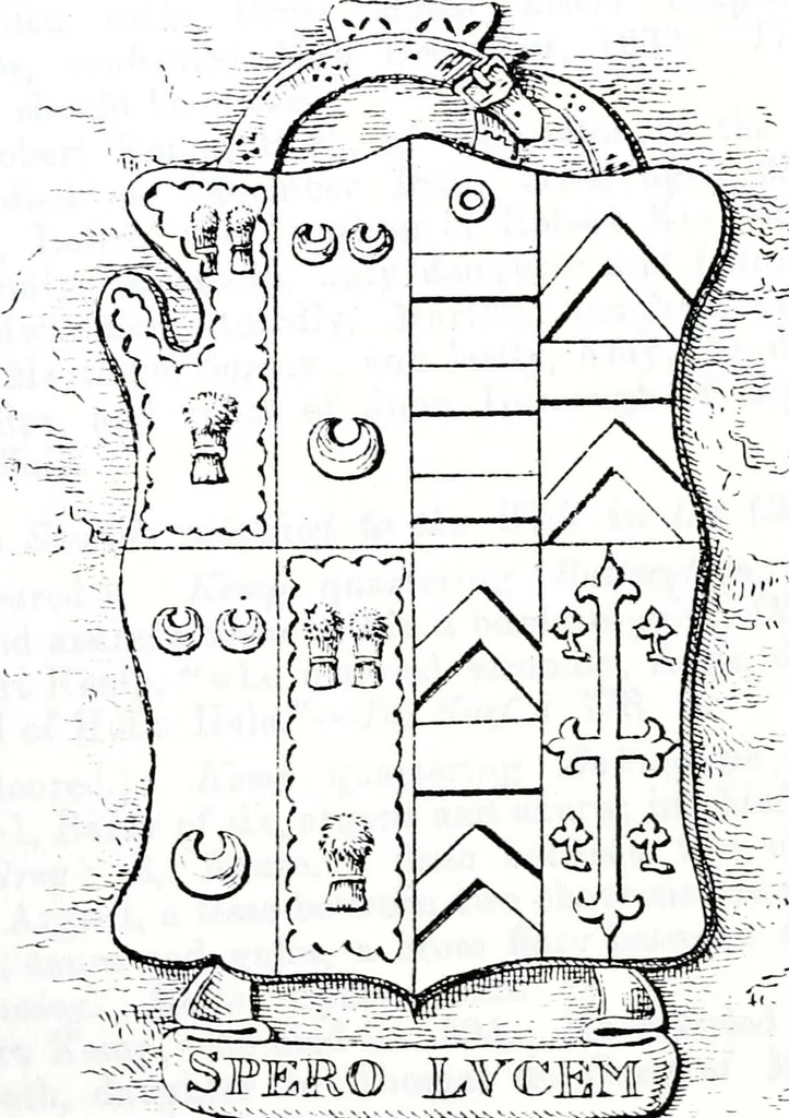 An illustration from The church heraldry of Norfolk : a description of all coats of arms on brasses, monuments, slabs, hatchments, &c., now to be found in the county, illustrated, with references to Blomefield's History of Norfolk and Burke's Armory, together with notes from the inscriptions attached, 1887, leaf 110