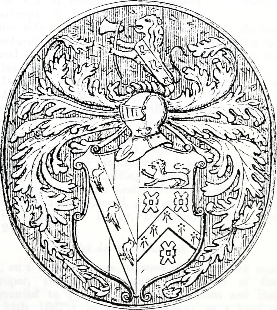 An illustration from The church heraldry of Norfolk : a description of all coats of arms on brasses, monuments, slabs, hatchments, &c., now to be found in the county, illustrated, with references to Blomefield's History of Norfolk and Burke's Armory, together with notes from the inscriptions attached, 1887, leaf 200