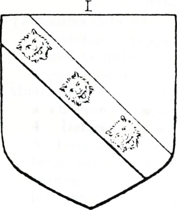 An illustration from The church heraldry of Norfolk : a description of all coats of arms on brasses, monuments, slabs, hatchments, &c., now to be found in the county, illustrated, with references to Blomefield's History of Norfolk and Burke's Armory, together with notes from the inscriptions attached, 1887, leaf 272